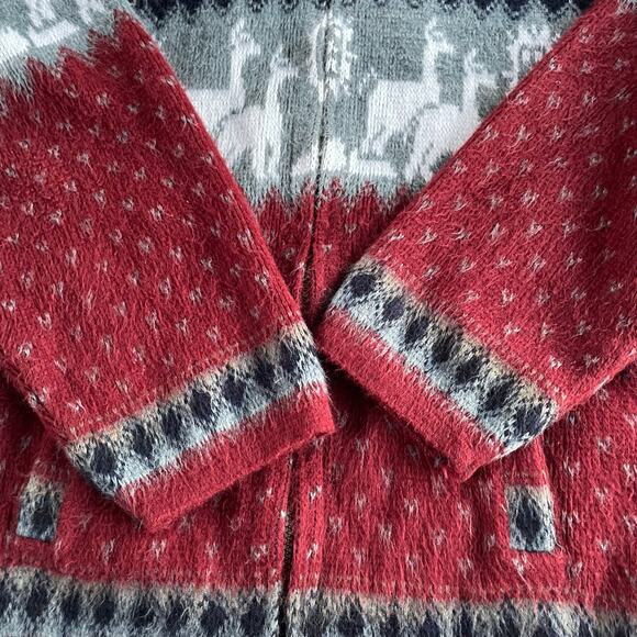 🔥Ruminahui Wool Alpaca Fuzzy Llama Southwest Native Aztec Hood Sweater Cardigan - Picture 11 of 16
